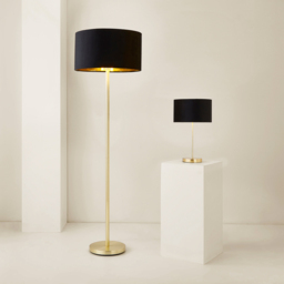 ValueLights Charlie Black Velvet and Metallic Shade Gold Floor Lamp and Bulb - Size: 148 x 45 x 45cm - Wilko - thumbnail 7
