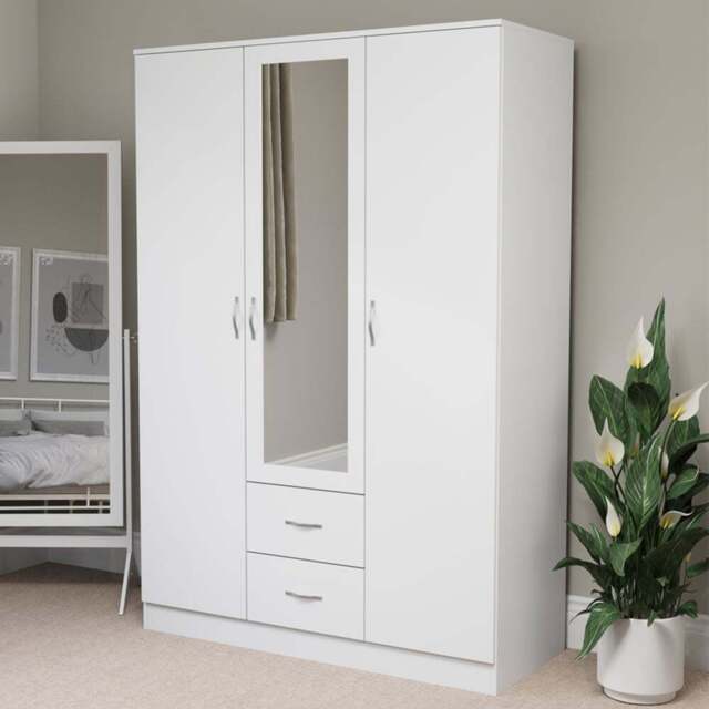 Vida Designs Riano 3 Door 2 Drawer White Mirror Wardrobe - Size: 3 Door, 2 Drawer - Wilko - image 1