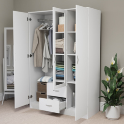 Vida Designs Riano 3 Door 2 Drawer White Mirror Wardrobe - Size: 3 Door, 2 Drawer - Wilko - thumbnail 6