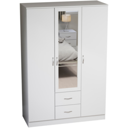 Vida Designs Riano 3 Door 2 Drawer White Mirror Wardrobe - Size: 3 Door, 2 Drawer - Wilko - thumbnail 3