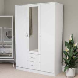 Vida Designs Riano 3 Door 2 Drawer White Mirror Wardrobe - Size: 3 Door, 2 Drawer - Wilko - thumbnail 1