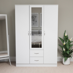 Vida Designs Riano 3 Door 2 Drawer White Mirror Wardrobe - Size: 3 Door, 2 Drawer - Wilko - thumbnail 4