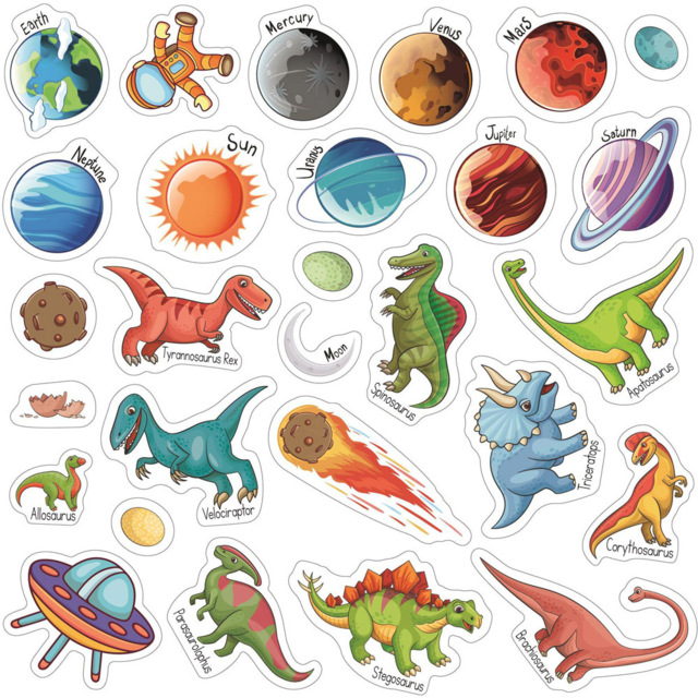 Walplus Dinosaurs and Solar System Double Sided Reusable Gel Window Sticker 28 Piece - Size: 0.3 x 40 x 55cm - Red - Wilko - image 1