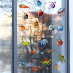 Walplus Dinosaurs and Solar System Double Sided Reusable Gel Window Sticker 28 Piece - Size: 0.3 x 40 x 55cm - Red - Wilko - thumbnail 4