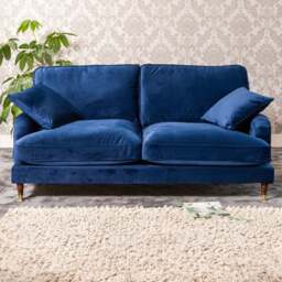 Mackenzie 3 Seater Blue Plush Velvet Sofa - Artemis Home - Wilko