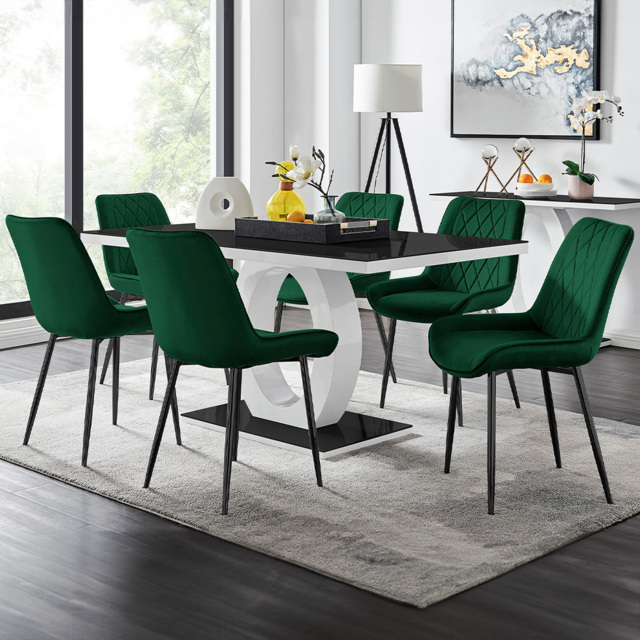 Furniturebox Lucia Cesano 6 Seater Dining Set Black Gloss and Green - Grey - Wilko - image 1