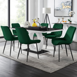 Furniturebox Lucia Cesano 6 Seater Dining Set Black Gloss and Green - Grey - Wilko - thumbnail 1