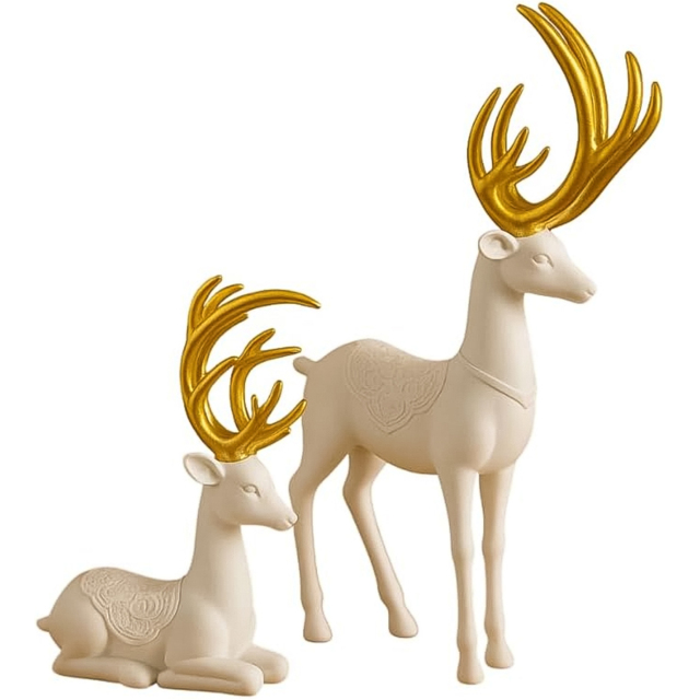 Marco Paul 2 Piece Standing and Sitting Reindeers Christmas Decorations Set - Size: 8 x 8 x 8cm - Brown - Wilko - image 1