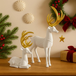 Marco Paul 2 Piece Standing and Sitting Reindeers Christmas Decorations Set - Size: 8 x 8 x 8cm - Brown - Wilko - thumbnail 4