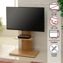 TTAP Single Shelf Oak Effect Floor Pedestal TV Stand with Swivel Mounting Bracket - Size: 131.5 x 64 x 40cm - Brown - Wilko - thumbnail 7