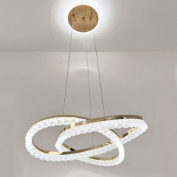 Living and Home Gold and Clear Interlocking Ring LED Pendant Light 60W - Size: 82 x 51 x 51cm - Gold + Clear - Wilko - thumbnail 3