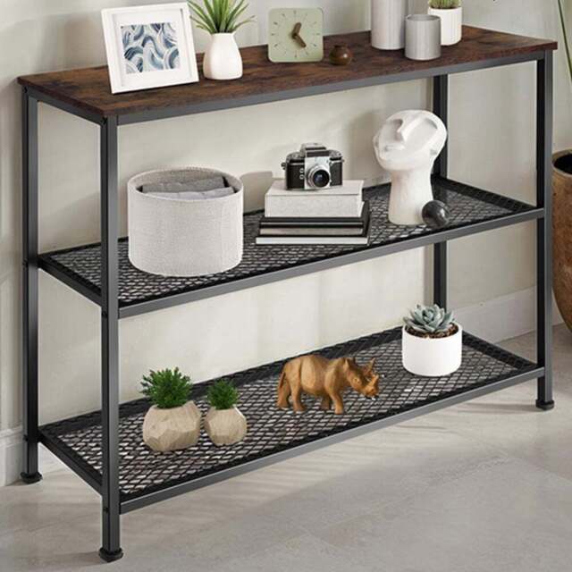 tectake Bristol 2 Wire Shelf Industrial Dark Wood Console Table - Brown - Wilko - image 1