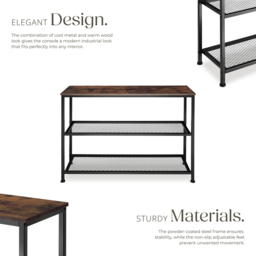 tectake Bristol 2 Wire Shelf Industrial Dark Wood Console Table - Brown - Wilko - thumbnail 4