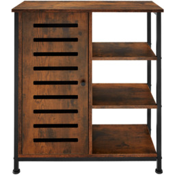 tectake Runcorn Single Door 3 Shelf Dark Rustic Wooden Sideboard - Size: 82 x 32 x 71cm - Brown - Wilko - thumbnail 4
