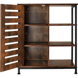 tectake Runcorn Single Door 3 Shelf Dark Rustic Wooden Sideboard - Size: 82 x 32 x 71cm - Brown - Wilko - thumbnail 5