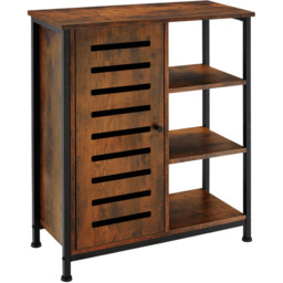 tectake Runcorn Single Door 3 Shelf Dark Rustic Wooden Sideboard - Size: 82 x 32 x 71cm - Brown - Wilko - thumbnail 3