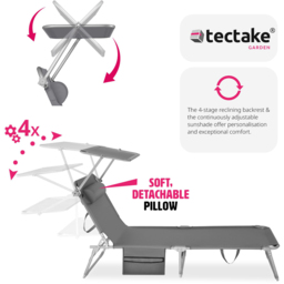 tectake Grey Foldable Sun Lounger - Size: 1 Seater - Wilko - thumbnail 6