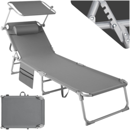 tectake Grey Foldable Sun Lounger - Size: 1 Seater - Wilko - thumbnail 3