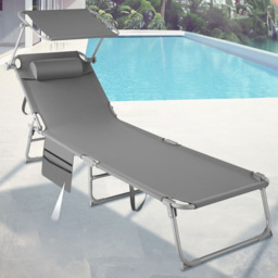 tectake Grey Foldable Sun Lounger - Size: 1 Seater - Wilko - thumbnail 1
