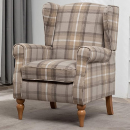 Furniture One Yellow Check Fabric Wing Back Fireside Armchair - Size: Single - Wilko