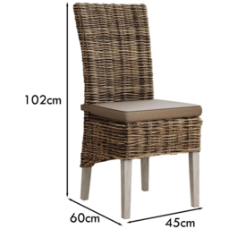 FWStyle Maya Set of 2 Lime Wash Kubu Rattan Solid Pine Handmade Dining Chairs - Size: 102 x 60 x 60cm - Grey - Wilko - thumbnail 7