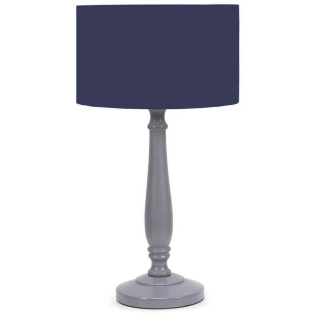 ValueLights Victoria Navy Blue Fabric Drum Shade Grey Wood Traditional Stem LED Table Lamp - Size: 45.5 x 25.5 x 25.5cm - Wilko - image 1