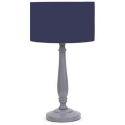 ValueLights Victoria Navy Blue Fabric Drum Shade Grey Wood Traditional Stem LED Table Lamp - Size: 45.5 x 25.5 x 25.5cm - Wilko