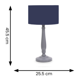 ValueLights Victoria Navy Blue Fabric Drum Shade Grey Wood Traditional Stem LED Table Lamp - Size: 45.5 x 25.5 x 25.5cm - Wilko - thumbnail 7