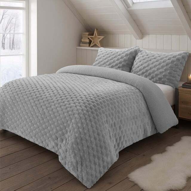 Velosso Double Chunky Popcorn Duvet Set - Silver - Wilko - image 1