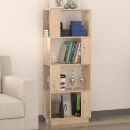 vidaXL 4 Shelf Natural Solid Pine Wood Bookcase - Size: 132 x 51 x 25cm - Brown - Wilko