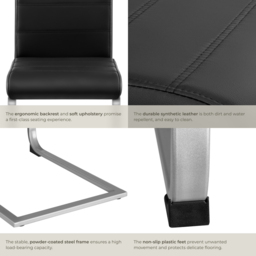 tectake Set of 6 Black Cantilever High Backrest Dining Chair - Wilko - thumbnail 6