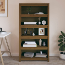 vidaXL 5 Shelf Honey Brown Solid Pine Wood Bookcase - Size: 154 x 80 x 35cm - Wilko - thumbnail 1