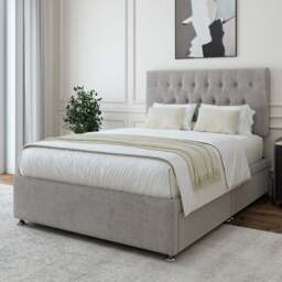 Bedmaster Small Double Seal Grey Naples Linen 4 Drawer Divan Base with Lona Headboard - Wilko