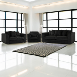 Luxor 6 Seater Black Jumbo Cord Scatter Back Sofa Suite - Wilko