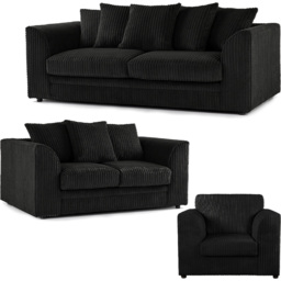 Luxor 6 Seater Black Jumbo Cord Scatter Back Sofa Suite - Wilko - thumbnail 3