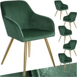 tectake Marilyn Set of 6 Dark Green and Gold Velvet Look Padded Accent Chairs - Size: Single - Wilko - thumbnail 3