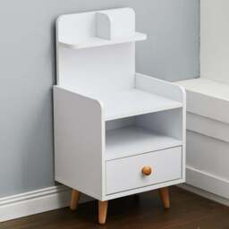 Living and Home White Wooden Bedside Table - Size: Single Drawer - Wilko