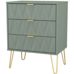 Crowndale Diamond 3 Drawer Reed Green Midi Chest of Drawers Ready Assembled - Wilko - thumbnail 5