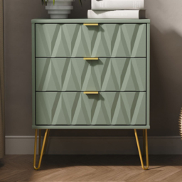 Crowndale Diamond 3 Drawer Reed Green Midi Chest of Drawers Ready Assembled - Wilko