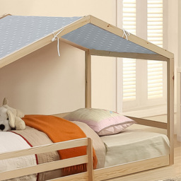 Brooklyn Single Natural Wooden House Style Bed with Grey Tent - Cream - Wilko - thumbnail 3