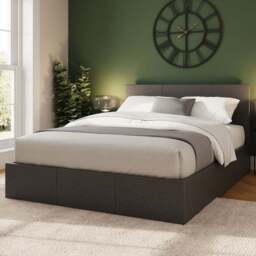 GFW Small Double Grey Hopsack Fabric Side Lift Ottoman Bed with Bonnell Mattress - Wilko