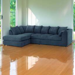 Luxor 4 Seater Navy Blue Jumbo Cord Left Hand Facing Scatter Back L Shaped Corner Sofa Set - Wilko