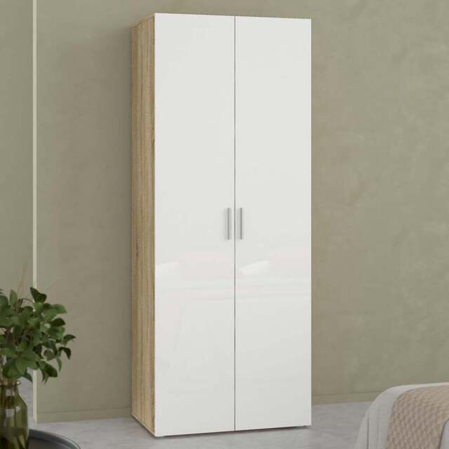 Florence 2 Door Oak and White High Gloss Wardrobe - Furniture to Go - Wilko - image 1