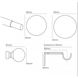 New Edge Blinds 170-300cm Extendable Black Ball End Eyelet Metal Curtain Pole Set - Wilko - thumbnail 6