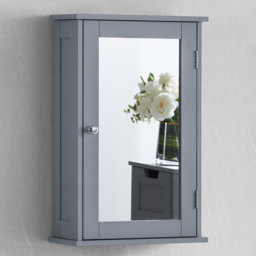 BATH VIDA Priano Single Door Grey Mirror Bathroom Cabinet - Size: 53 x 34 x 15cm - Wilko - thumbnail 1