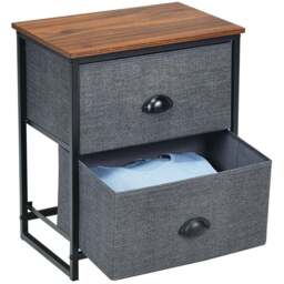 Costway Black 2 Drawer Fabric Nightstand Bedside Storage Cabinet - Wilko - thumbnail 5