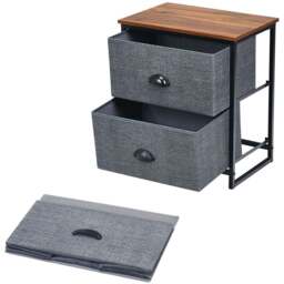 Costway Black 2 Drawer Fabric Nightstand Bedside Storage Cabinet - Wilko - thumbnail 6