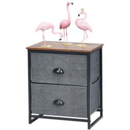 Costway Black 2 Drawer Fabric Nightstand Bedside Storage Cabinet - Wilko - thumbnail 4