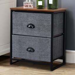 Costway Black 2 Drawer Fabric Nightstand Bedside Storage Cabinet - Wilko - thumbnail 1