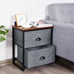 Costway Black 2 Drawer Fabric Nightstand Bedside Storage Cabinet - Wilko - thumbnail 7